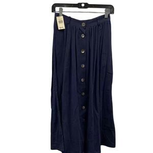 Georgiou Classics Navy Cotton Button-Front Midi Skirt 8 NWT